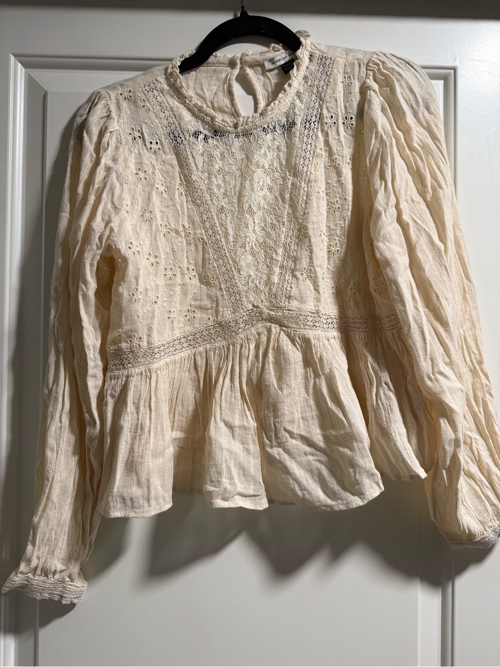 American Eagle Outfitters Cream Lace Peplum Blouse